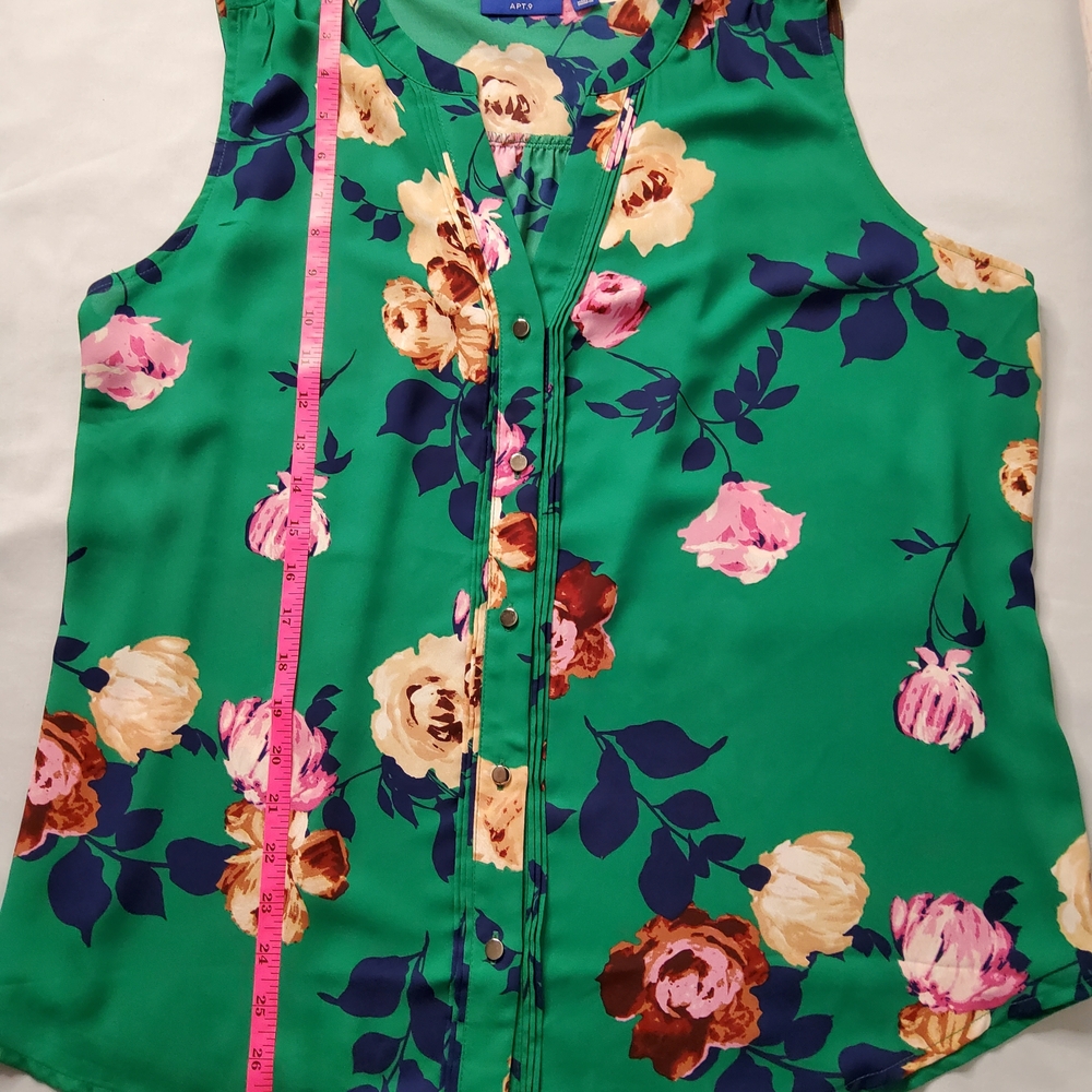 Apt. 9 Emerald Green Floral Button-Front Sleeveless Blouse - Picture 4 of 7